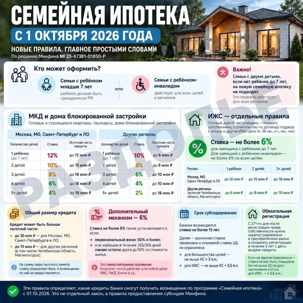 Новые условия по программе семейной ипотеки с 01.10.26