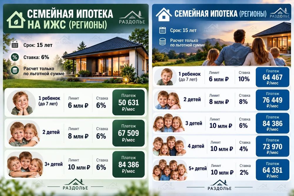 Примерные расчёты по новым условиям для Семейной Ипотеки 
